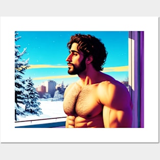 Winter Holiday Hunk 05 Shirtless Man Posters and Art